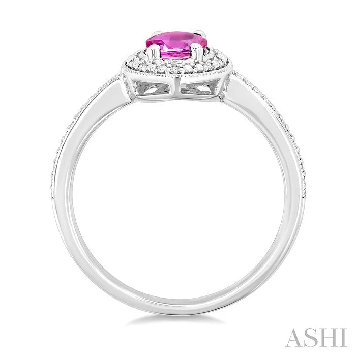 Silver Oval Shape Gemstone & Diamond Ring