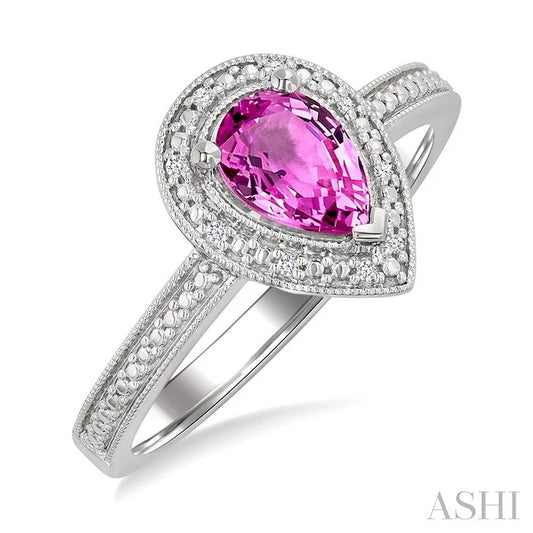 Silver Pear Shape Gemstone & Diamond Ring