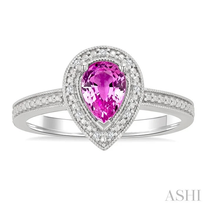 Silver Pear Shape Gemstone & Diamond Ring