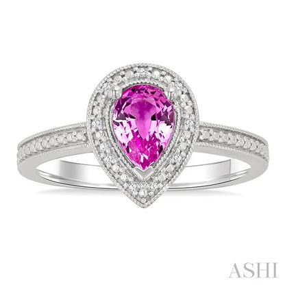 Silver Pear Shape Gemstone & Diamond Ring