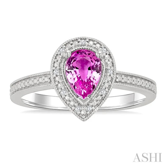 Silver Pear Shape Gemstone & Diamond Ring