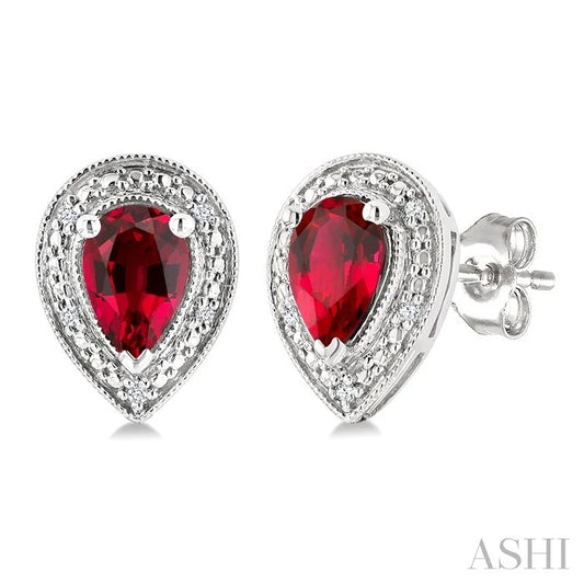Silver Pear Shape Gemstone & Diamond Earrings