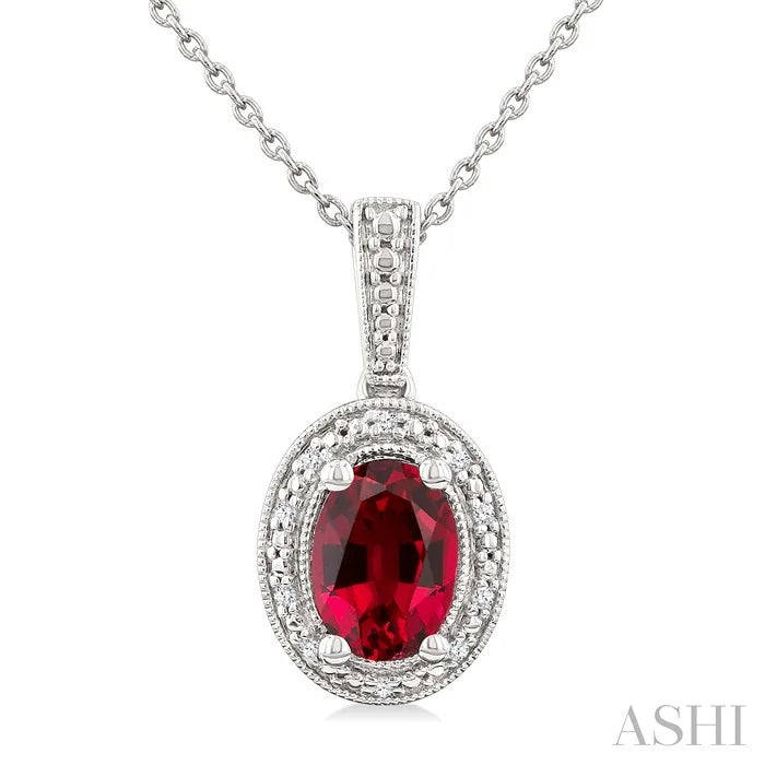 Silver Oval Shape Gemstone & Diamond Pendant
