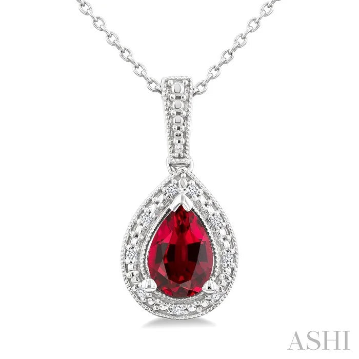 Silver Pear Shape Gemstone & Diamond Pendant