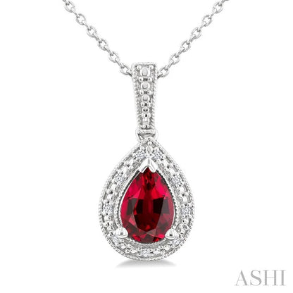 Silver Pear Shape Gemstone & Diamond Pendant