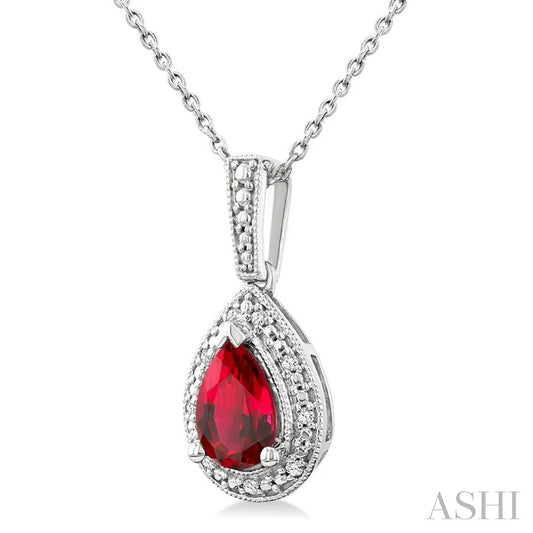 Silver Pear Shape Gemstone & Diamond Pendant