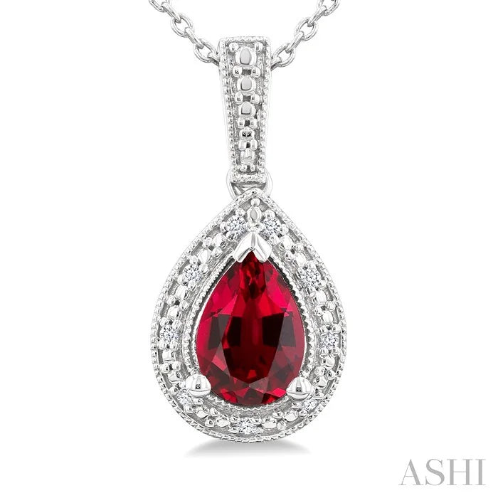 Silver Pear Shape Gemstone & Diamond Pendant