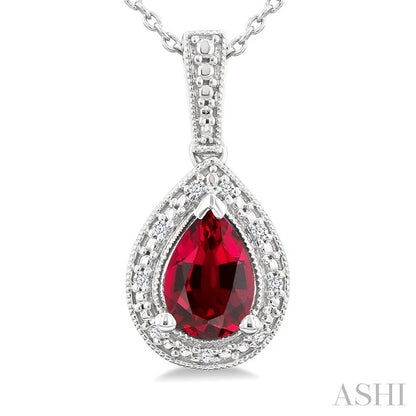 Silver Pear Shape Gemstone & Diamond Pendant