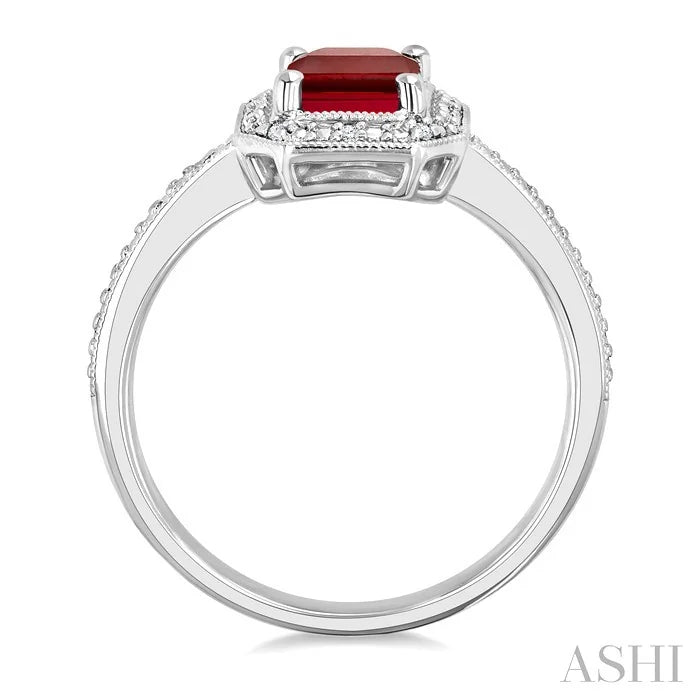 Silver Emerald Shape Gemstone & Diamond Ring