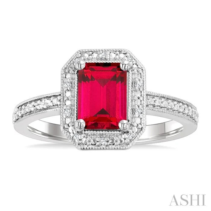 Silver Emerald Shape Gemstone & Diamond Ring