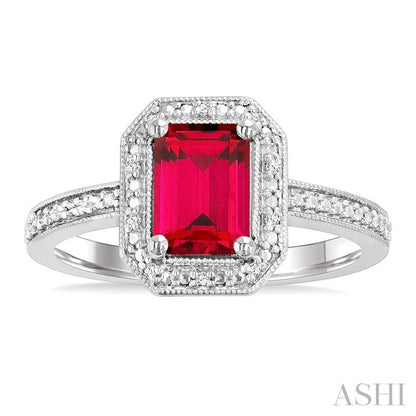 Silver Emerald Shape Gemstone & Diamond Ring