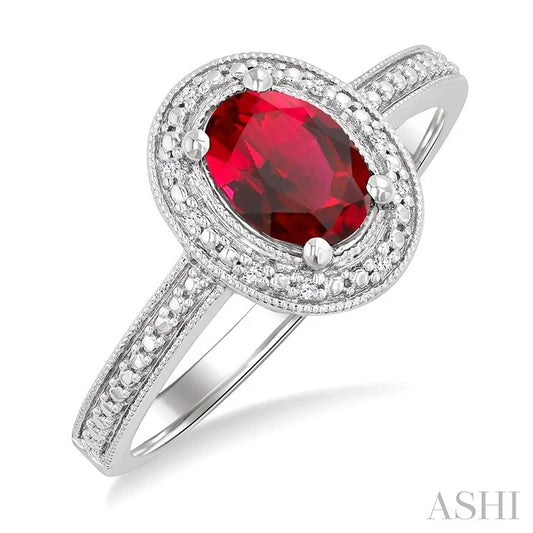 Silver Oval Shape Gemstone & Diamond Ring