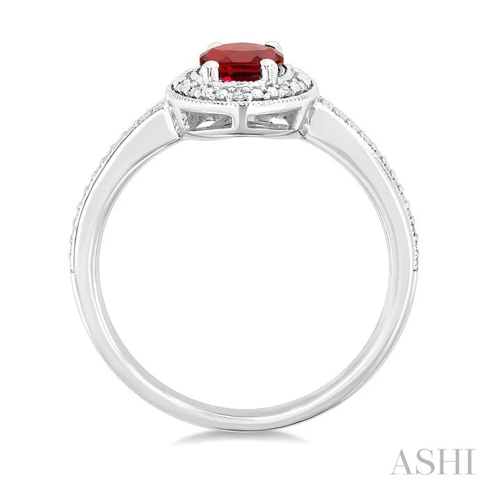 Silver Oval Shape Gemstone & Diamond Ring