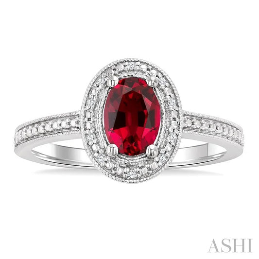 Silver Oval Shape Gemstone & Diamond Ring
