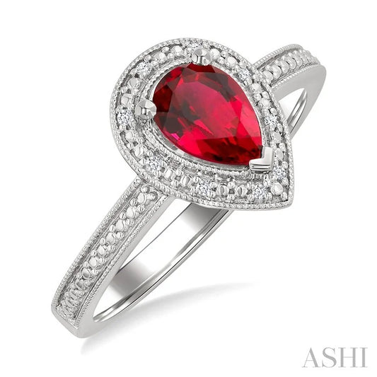 Silver Pear Shape Gemstone & Diamond Ring