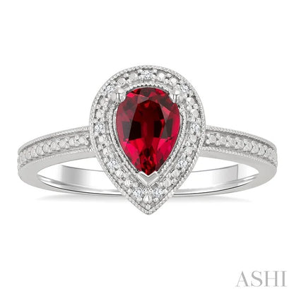 Silver Pear Shape Gemstone & Diamond Ring