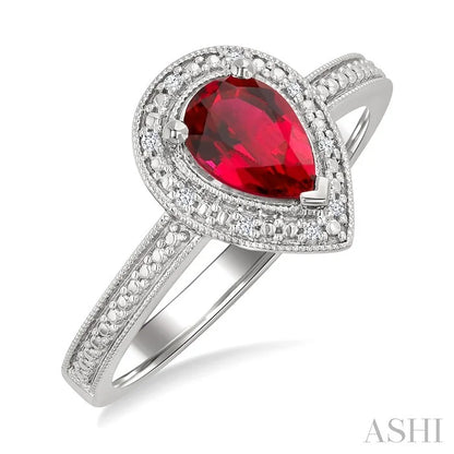 Silver Pear Shape Gemstone & Diamond Ring