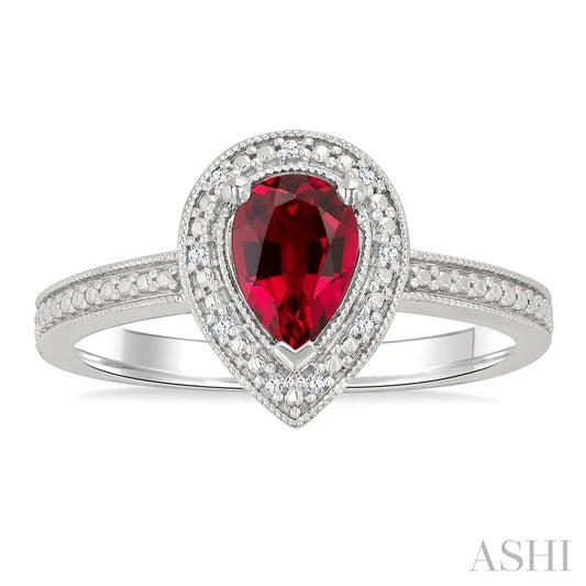 Silver Pear Shape Gemstone & Diamond Ring