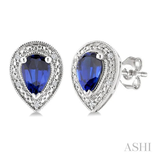 Silver Pear Shape Gemstone & Diamond Earrings