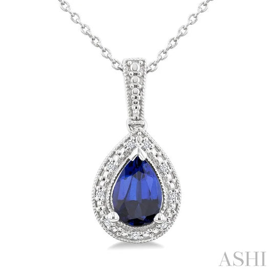 Silver Pear Shape Gemstone & Diamond Pendant