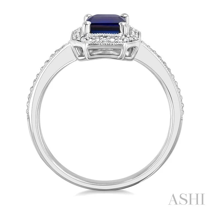 Silver Emerald Shape Gemstone & Diamond Ring