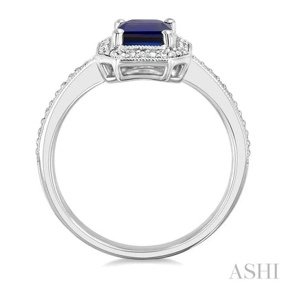 Silver Emerald Shape Gemstone & Diamond Ring