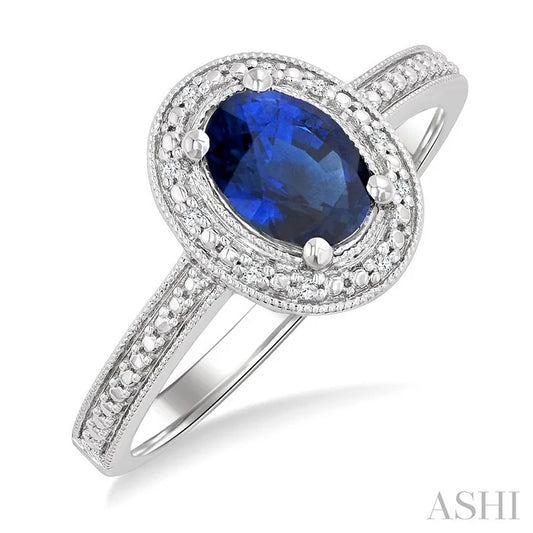 Silver Oval Shape Gemstone & Diamond Ring