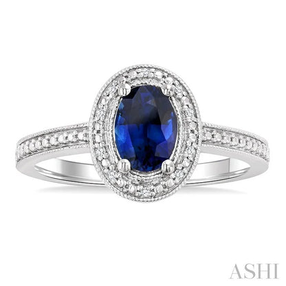 Silver Oval Shape Gemstone & Diamond Ring