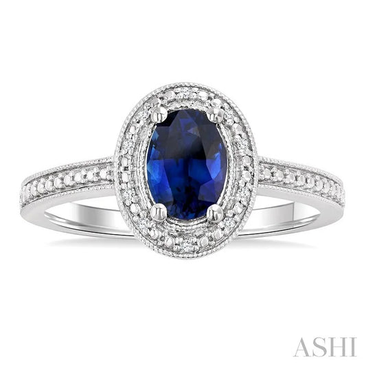 Silver Oval Shape Gemstone & Diamond Ring
