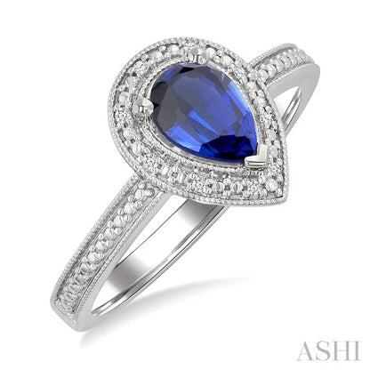 Silver Pear Shape Gemstone & Diamond Ring