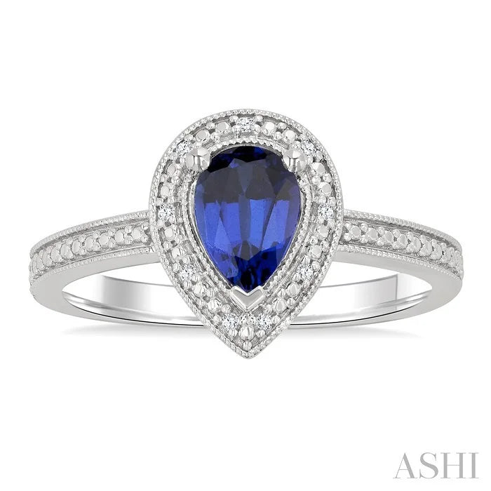 Silver Pear Shape Gemstone & Diamond Ring