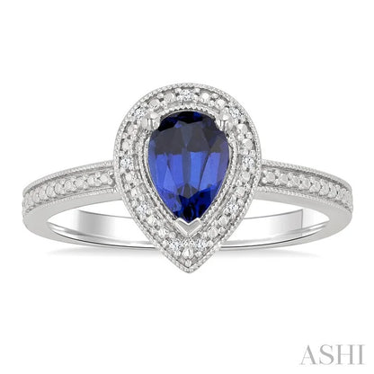 Silver Pear Shape Gemstone & Diamond Ring