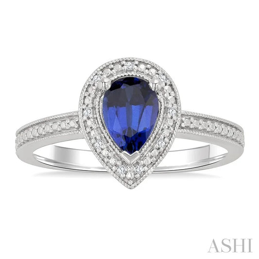 Silver Pear Shape Gemstone & Diamond Ring
