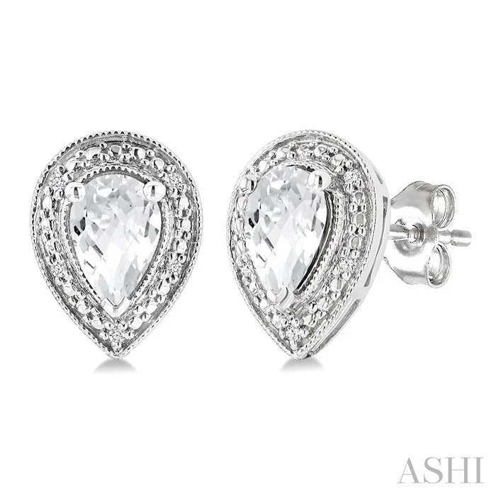 Silver Pear Shape Gemstone & Diamond Earrings