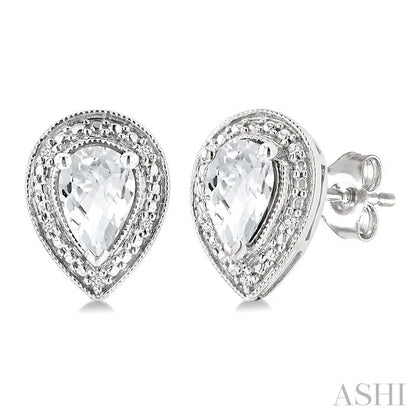 Silver Pear Shape Gemstone & Diamond Earrings