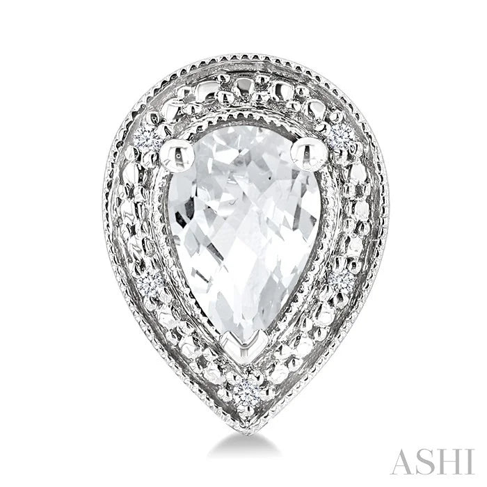Silver Pear Shape Gemstone & Diamond Earrings