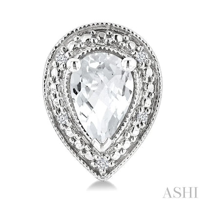Silver Pear Shape Gemstone & Diamond Earrings