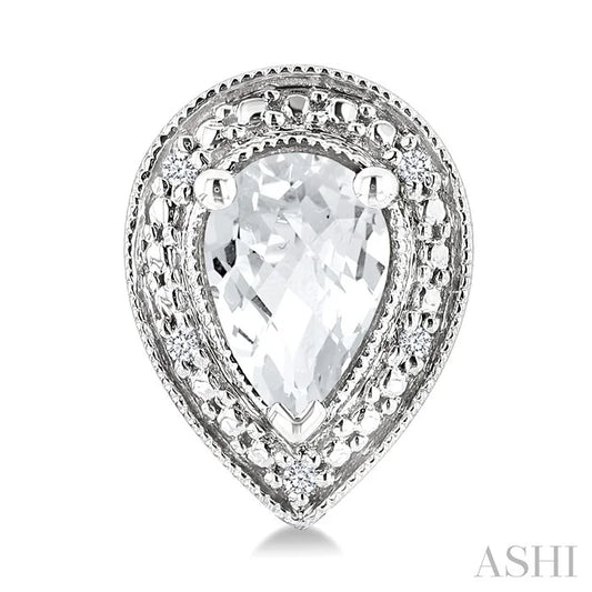 Silver Pear Shape Gemstone & Diamond Earrings