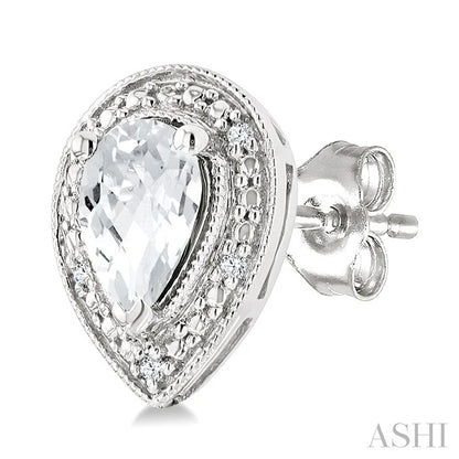 Silver Pear Shape Gemstone & Diamond Earrings