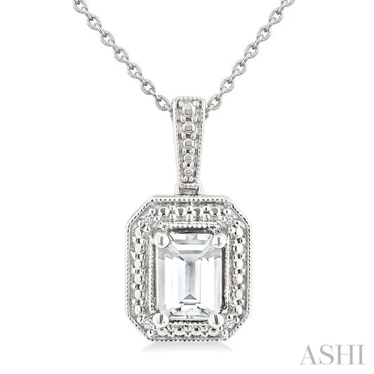 Silver Emerald Shape Gemstone & Diamond Pendant