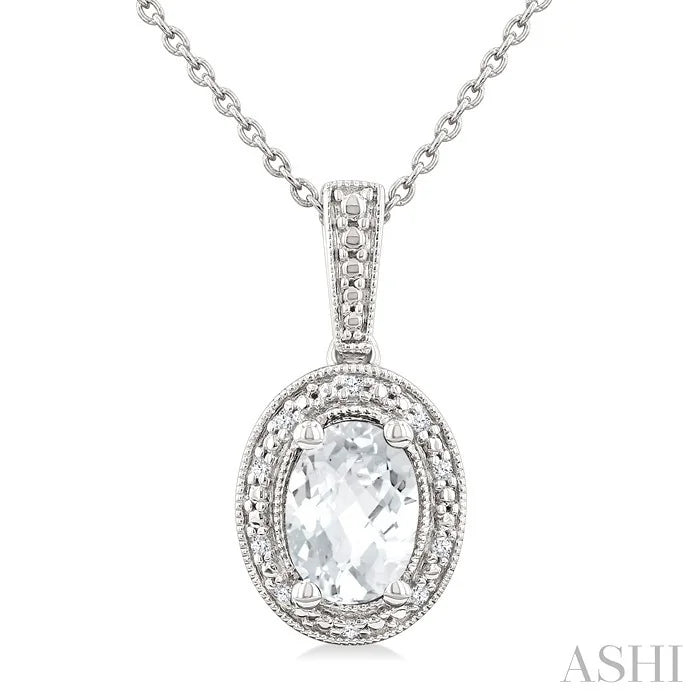 Silver Oval Shape Gemstone & Diamond Pendant