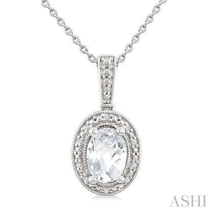 Silver Oval Shape Gemstone & Diamond Pendant