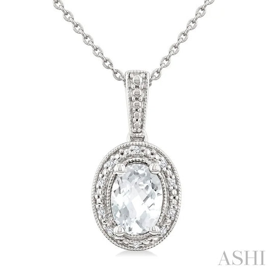 Silver Oval Shape Gemstone & Diamond Pendant