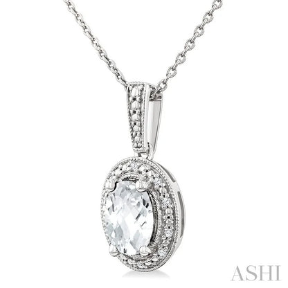 Silver Oval Shape Gemstone & Diamond Pendant