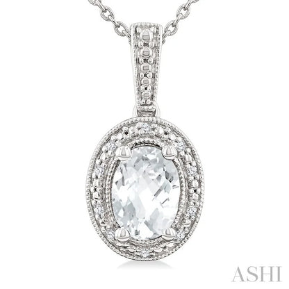 Silver Oval Shape Gemstone & Diamond Pendant