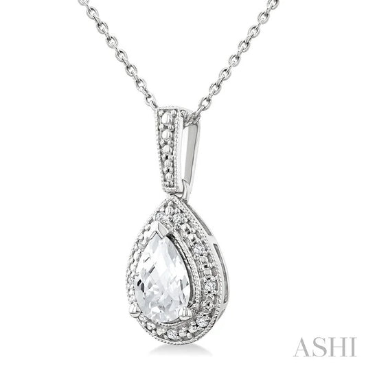 Silver Pear Shape Gemstone & Diamond Pendant
