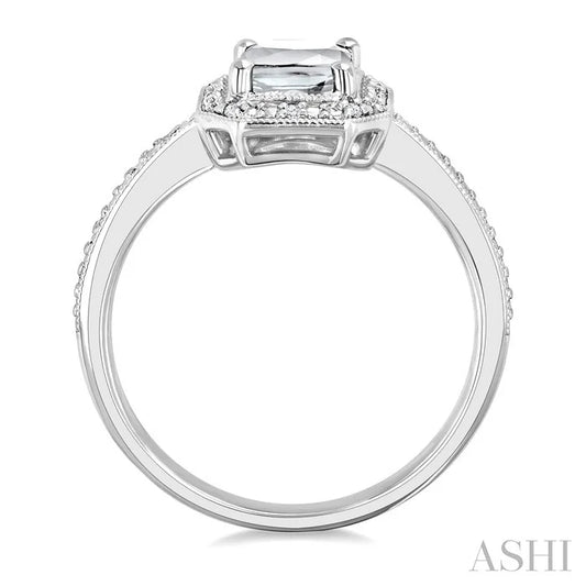 Silver Emerald Shape Gemstone & Diamond Ring