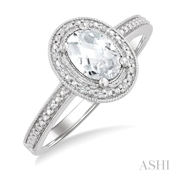 Silver Oval Shape Gemstone & Diamond Ring