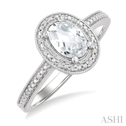 Silver Oval Shape Gemstone & Diamond Ring