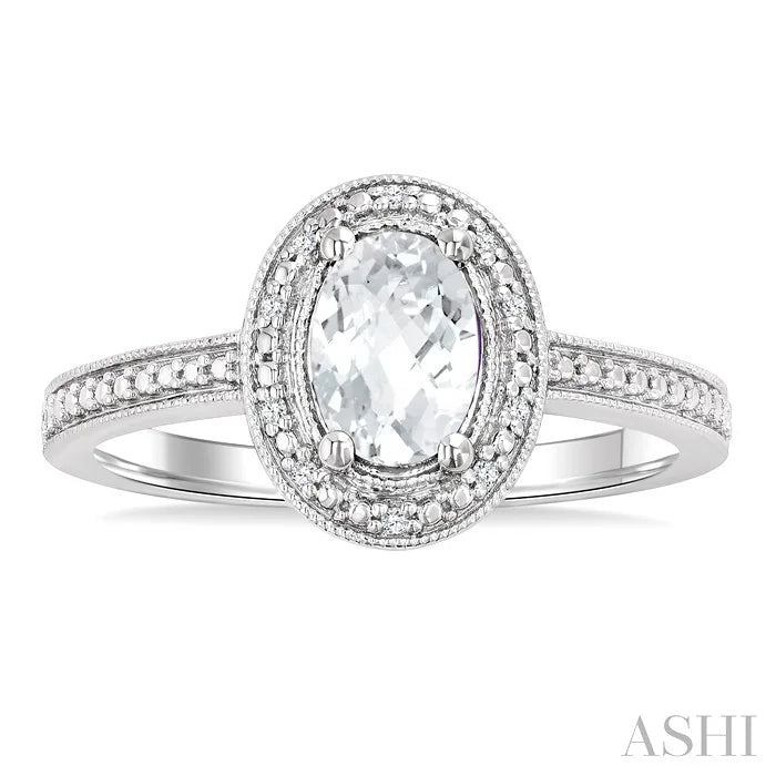 Silver Oval Shape Gemstone & Diamond Ring